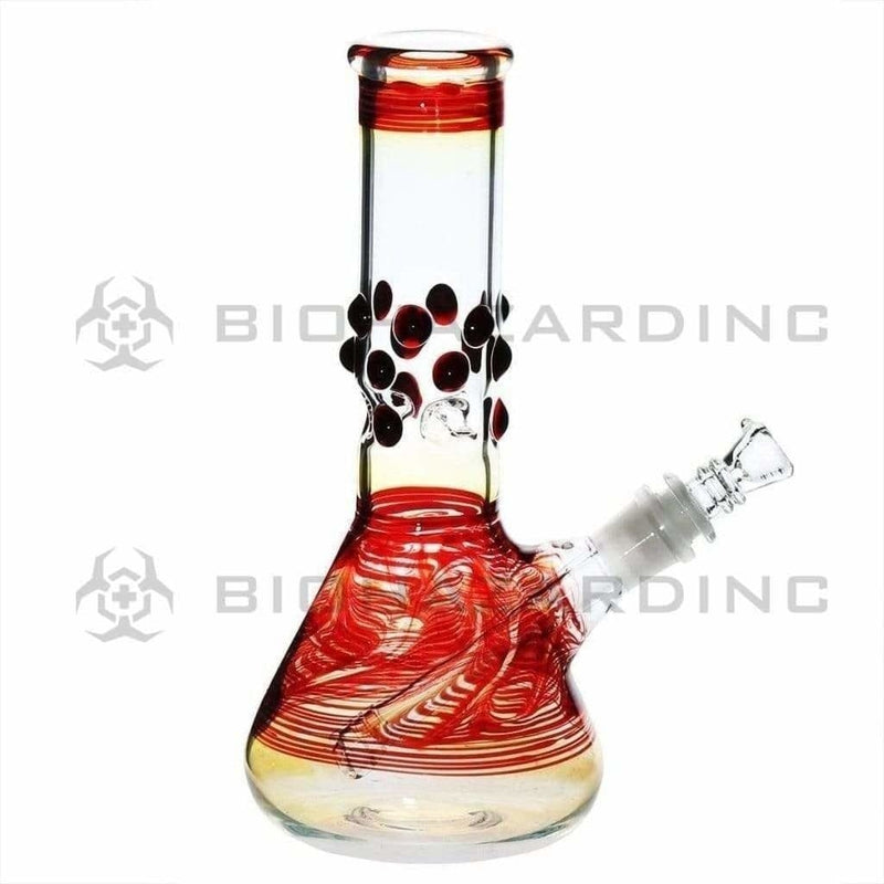 Biohazard Inc Glass Bong 8" Beaker Water Pipe w/ Marbles - Red Rake