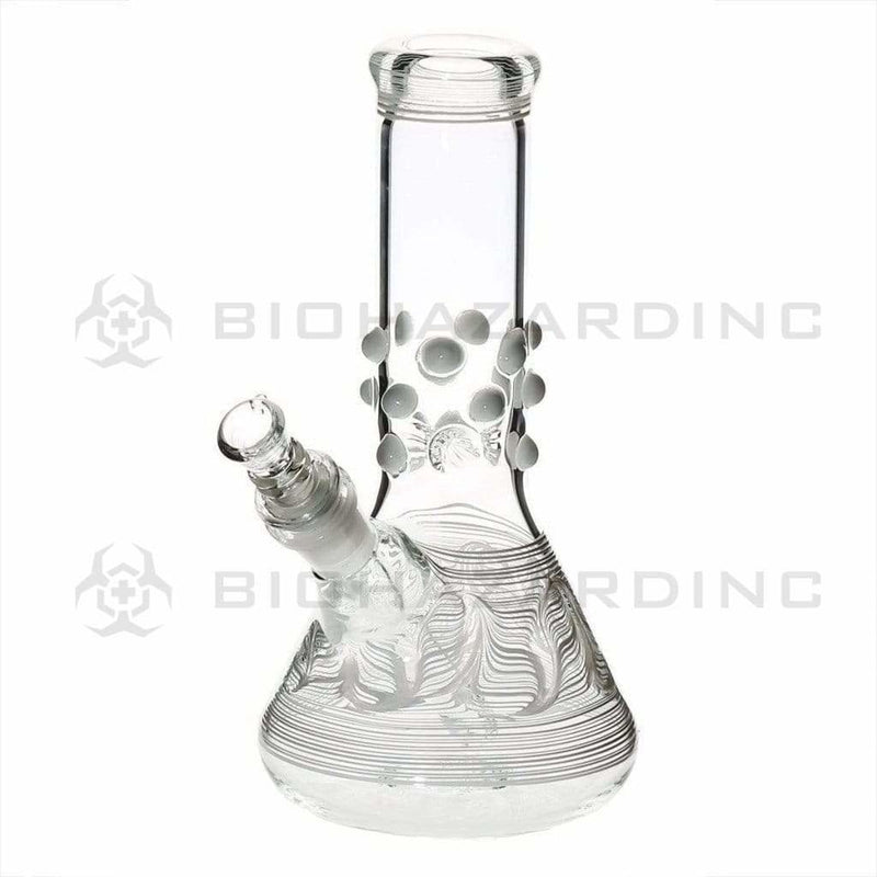 Biohazard Inc Glass Bong 8" Beaker Water Pipe w/ Marbles - White Rake