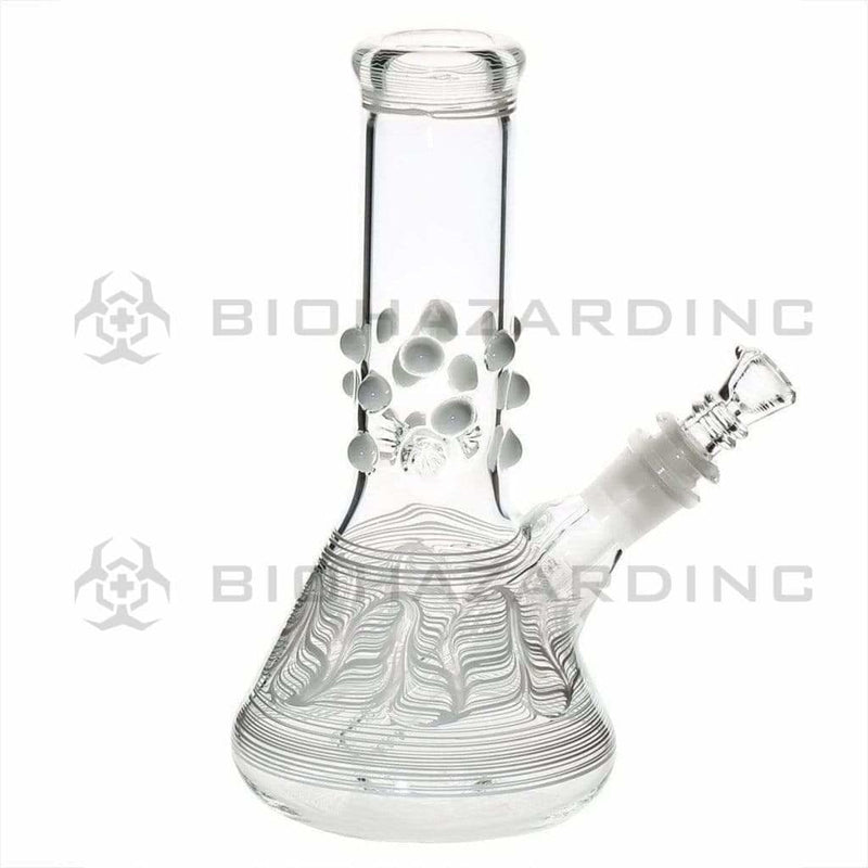 Biohazard Inc Glass Bong 8" Beaker Water Pipe w/ Marbles - White Rake