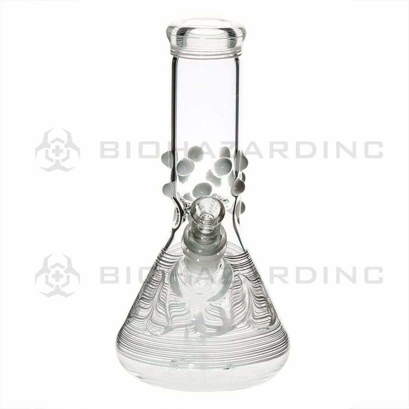 Biohazard Inc Glass Bong 8" Beaker Water Pipe w/ Marbles - White Rake