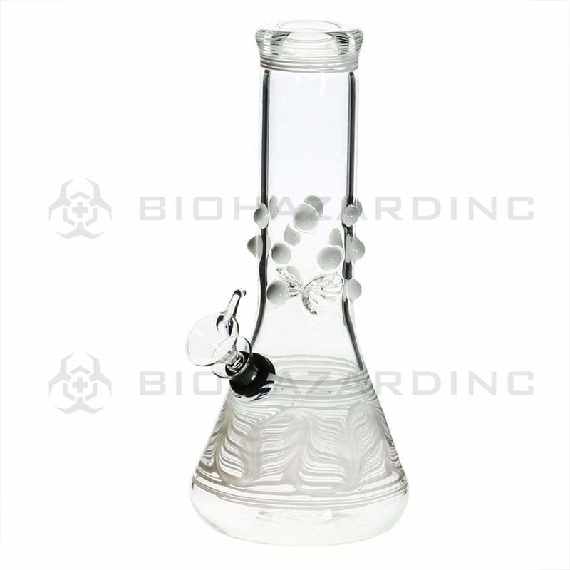 Biohazard Inc Glass Bong 8" Beaker Water Pipe w/ Marbles - White Rake