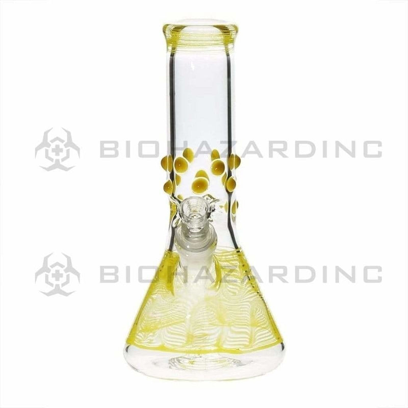 Biohazard Inc Glass Bong 8" Beaker Water Pipe w/ Marbles - Yellow Rake