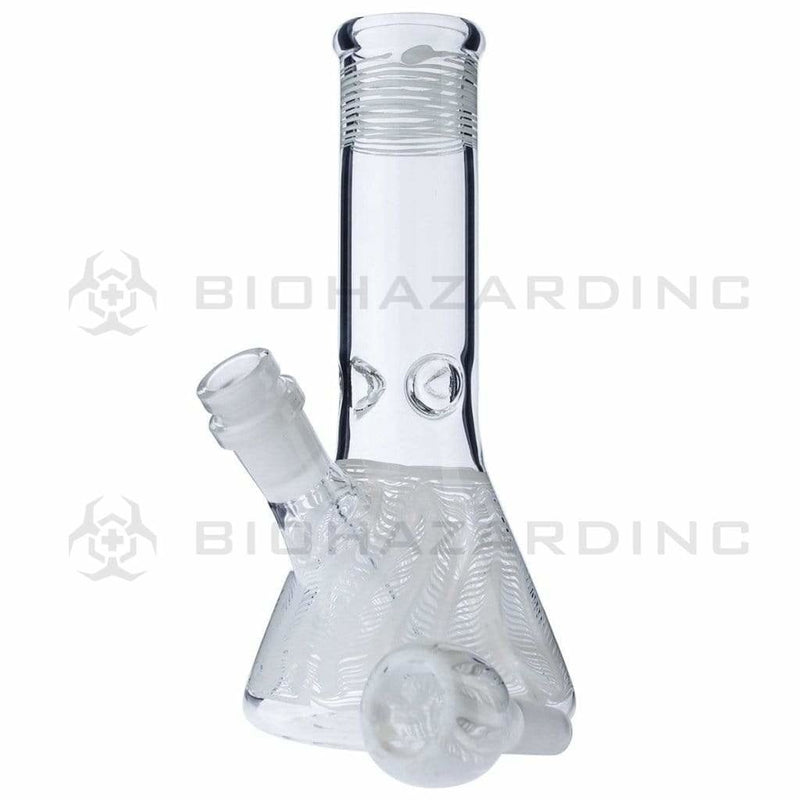 Biohazard Inc Glass Bong 8" Beaker - White Wrap & Rake