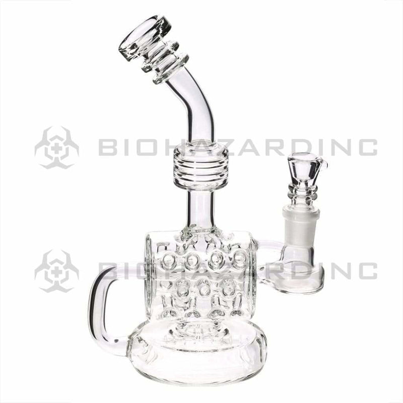 Bio Glass Glass Dab Rig 8" BIO Inline Puck Fluted Thorn Barrel Water Pipe - Clear with Gold Logo