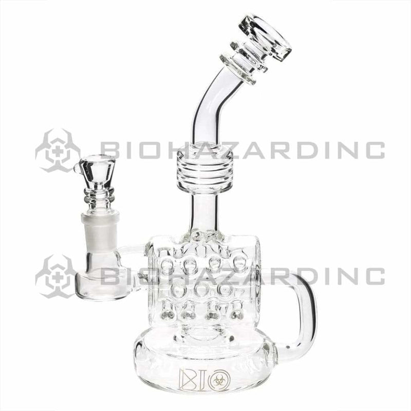 Bio Glass Glass Dab Rig 8" BIO Inline Puck Fluted Thorn Barrel Water Pipe - Clear with Gold Logo