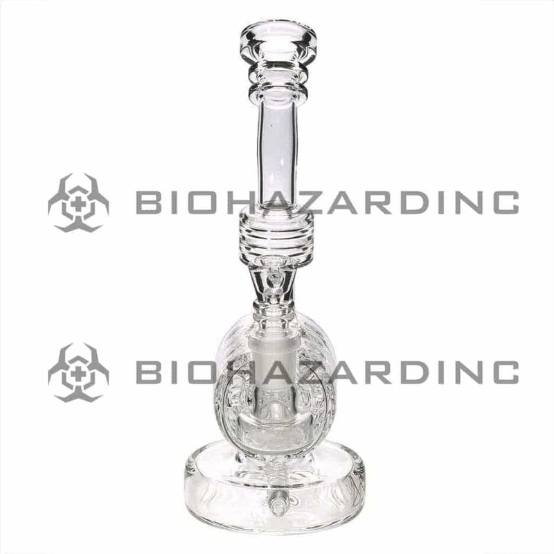 Bio Glass Glass Dab Rig 8" BIO Inline Puck Fluted Thorn Barrel Water Pipe - Clear with Gold Logo