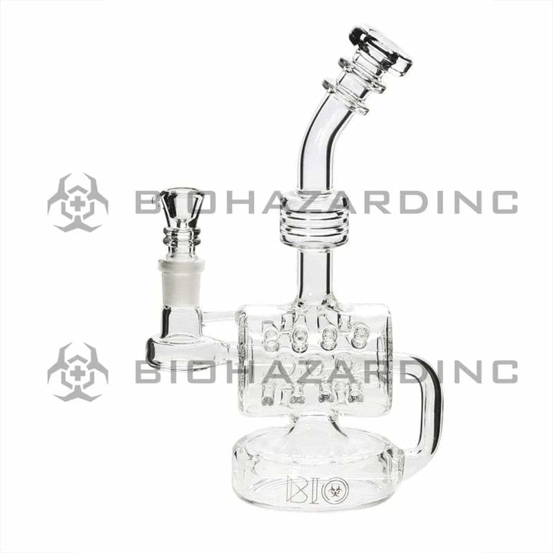 Bio Glass Glass Dab Rig 8" BIO Inline Puck Fluted Thorn Barrel Water Pipe - Clear with Silver Logo