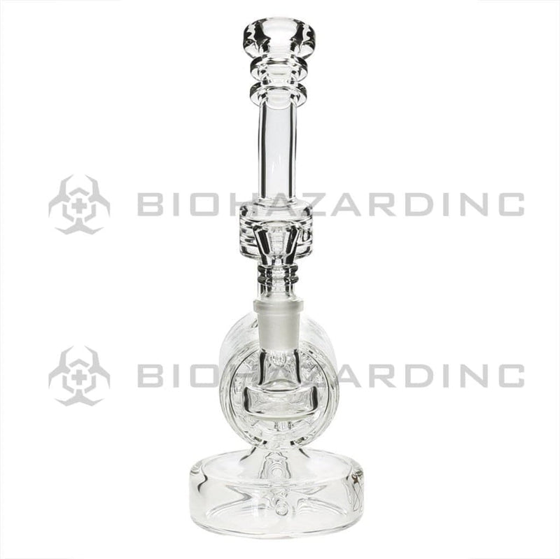 Bio Glass Glass Dab Rig 8" BIO Inline Puck Fluted Thorn Barrel Water Pipe - Clear with Silver Logo