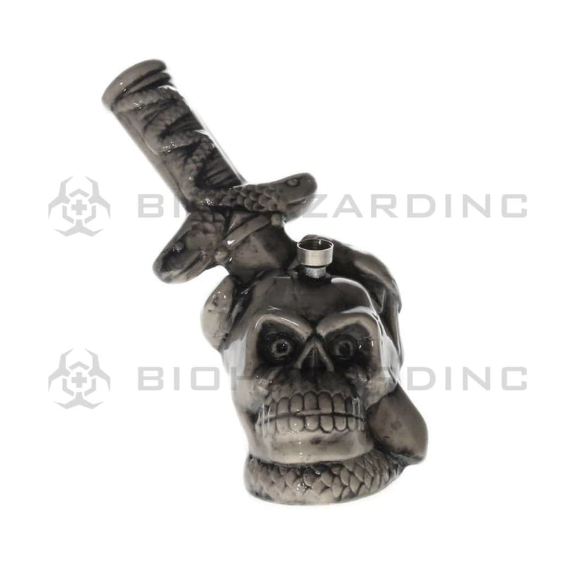 Biohazard Inc Ceramic Bong 8" Large Sword Through Skull Ceramic Water Pipe