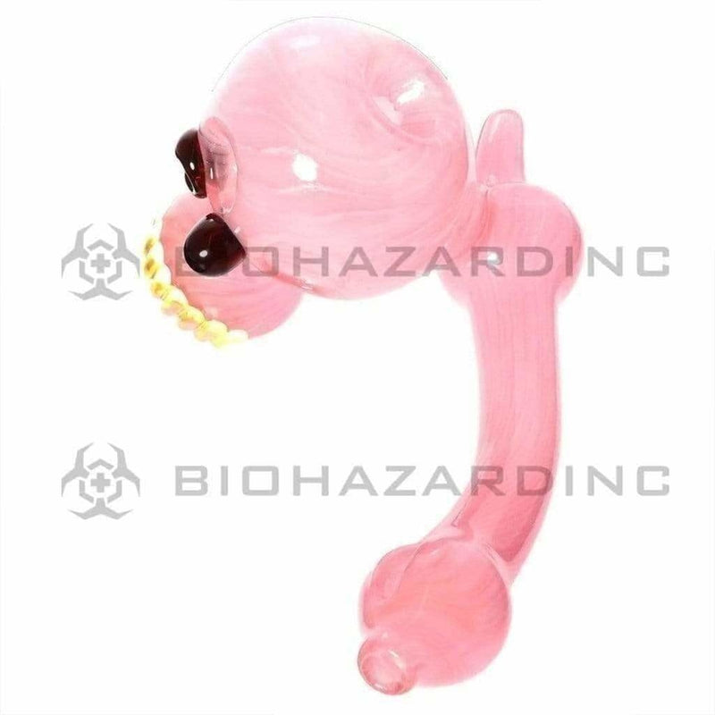 Biohazard Inc Glass Bubbler 8" Pink Three Faced Skull Hammer Bubbler