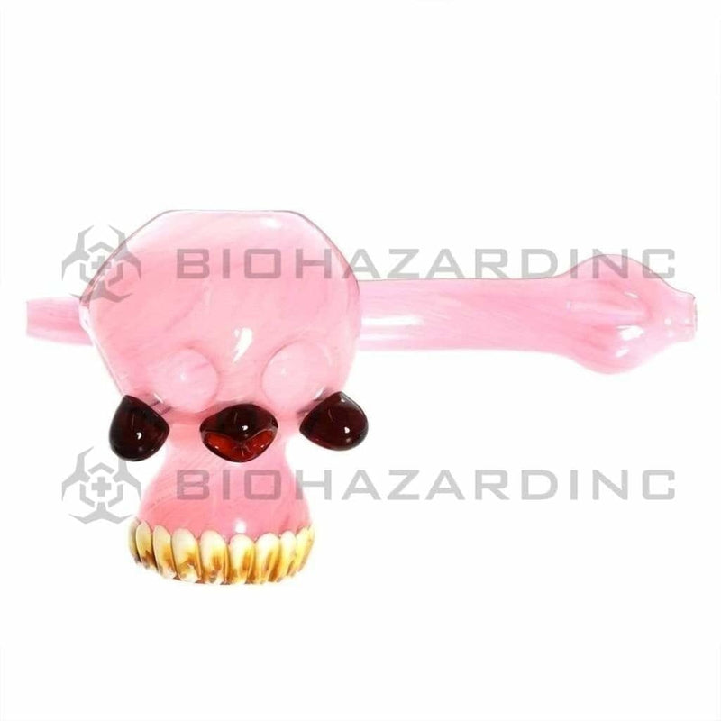 Biohazard Inc Glass Bubbler 8" Pink Three Faced Skull Hammer Bubbler