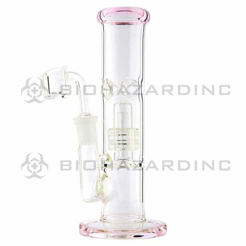 Biohazard Inc Glass Dab Rig 8" Stemless Straight Bong w/ Grid Dome Perc - Pink