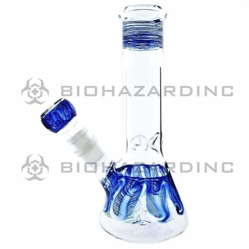 Biohazard Inc Glass Bong 8" Wrap & Rake Beaker Bong w/ Ice Pinch - Blue