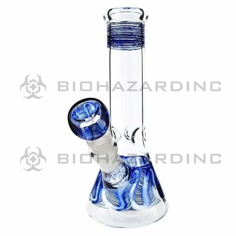 Biohazard Inc Glass Bong 8" Wrap & Rake Beaker Bong w/ Ice Pinch - Blue