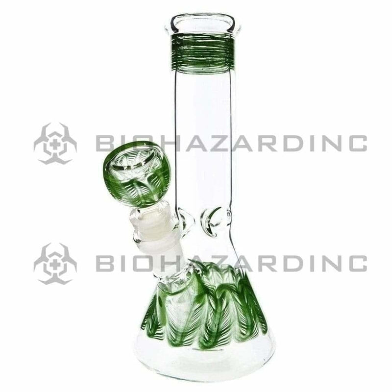 Biohazard Inc Glass Bong 8" Wrap & Rake Beaker Bong w/ Ice Pinch - Green