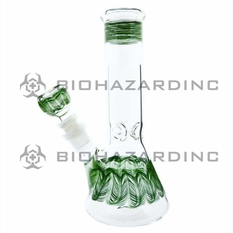 Biohazard Inc Glass Bong 8" Wrap & Rake Beaker Bong w/ Ice Pinch - Green