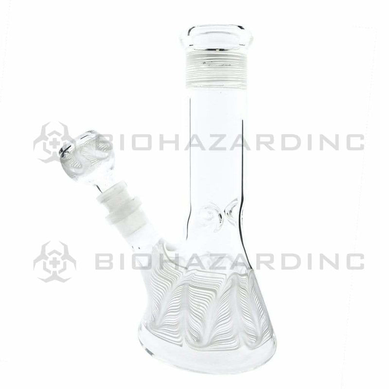 Biohazard Inc Glass Bong 8" Wrap & Rake Beaker Bong w/ Ice Pinch - White