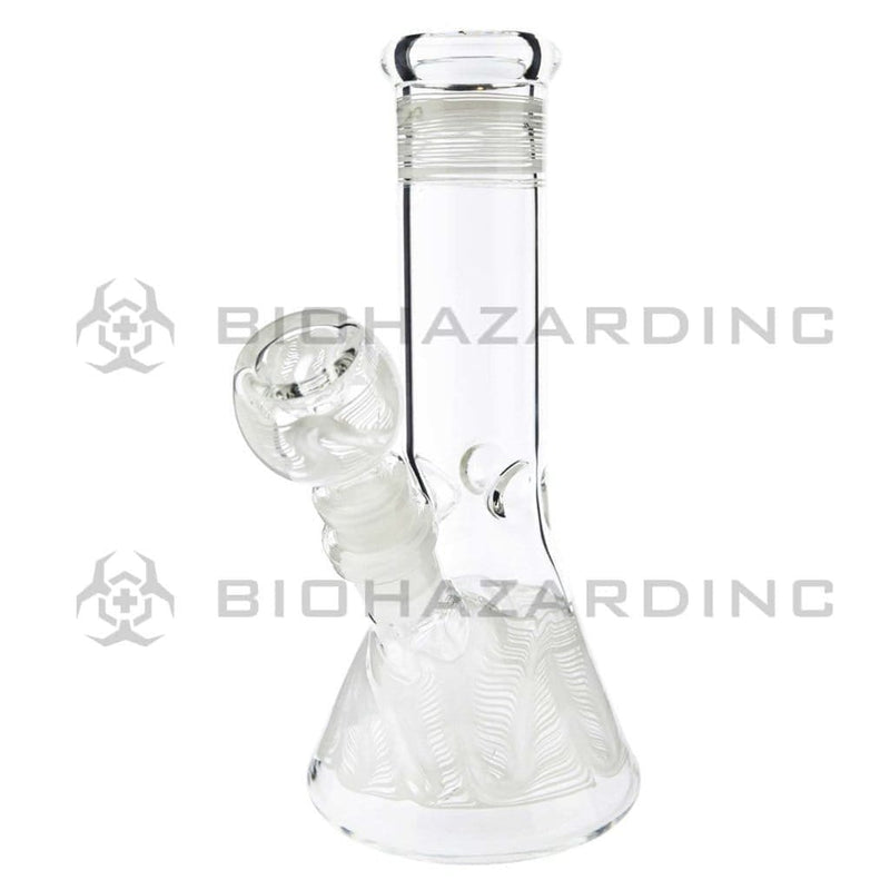 Biohazard Inc Glass Bong 8" Wrap & Rake Beaker Bong w/ Ice Pinch - White