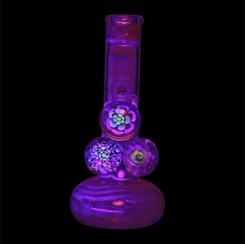 Bio Glass Glass Bong 9" BIO 3 Marble Bubble Bottom Bong - Pink W/ Illuminati