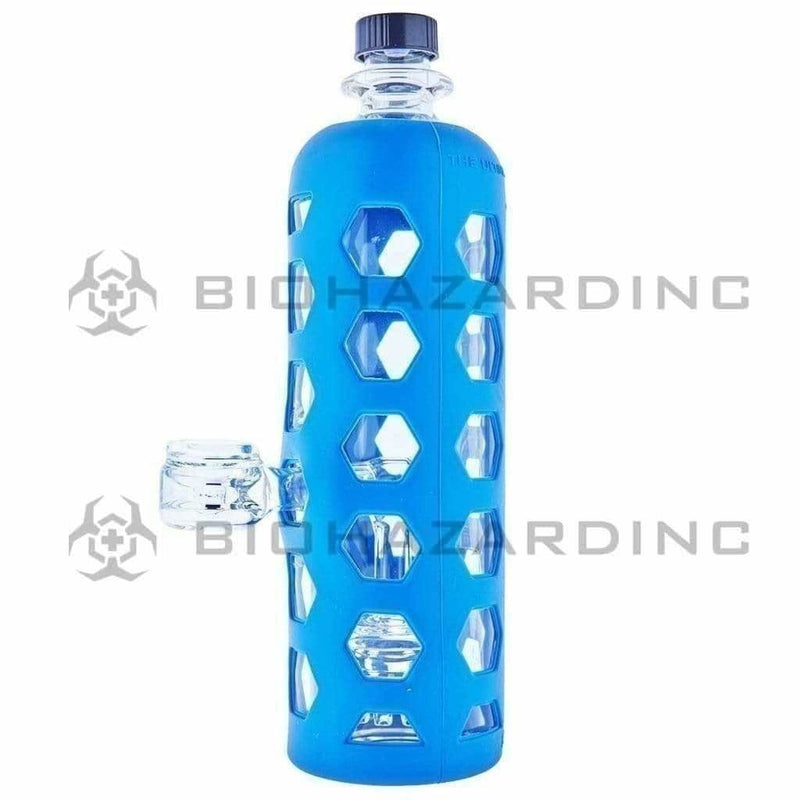 Pure Glass Glass Bong 9" PURE Water Bottle w/ Mini Jellyfish Perc - Blue Hydroguard Sleeve