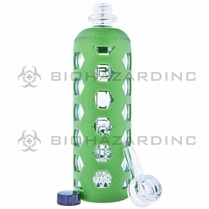 Pure Glass Glass Bong 9" PURE Water Bottle w/ Mini Jellyfish Perc - Green Hydroguard Sleeve