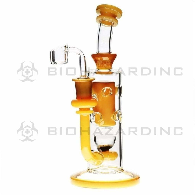 Biohazard Inc Glass Dab Rig 9" Showerhead / Swiss Banger Hanger w/ Banger - Yellow Jade