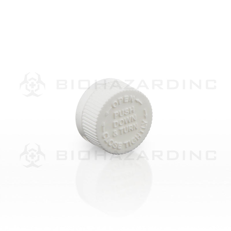 White Plastic Polypropylene Cap | 22mm | Child Resistant