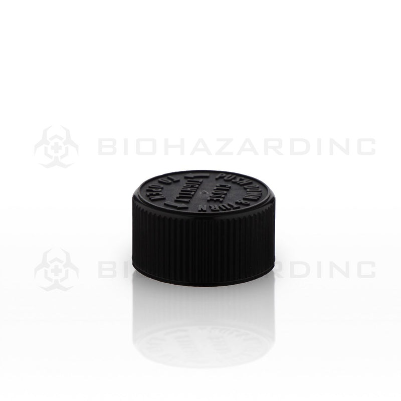 Black Embossed Plastic Caps | 28mm | Child Resistant