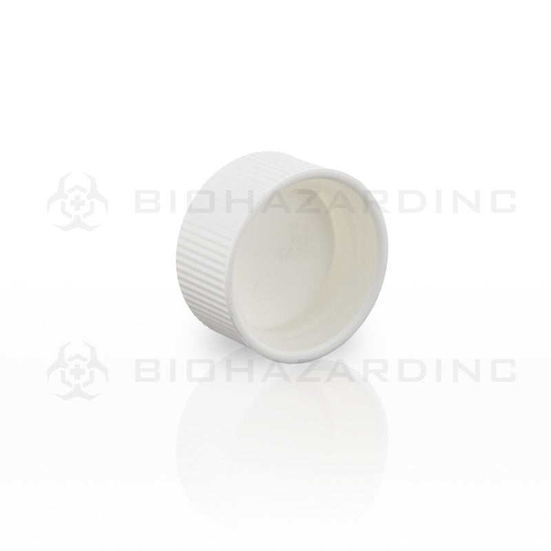 White Embossed Plastic Caps | 28mm | Child-Resistant