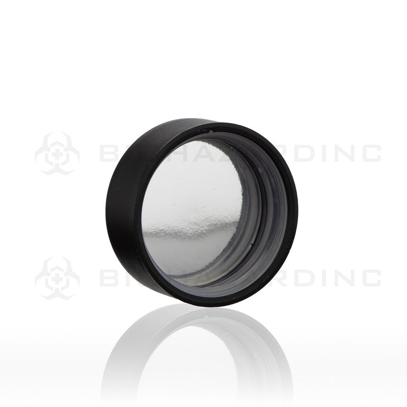 Matte Black Plastic Caps with Foil Liner | 38mm | Child Resistant