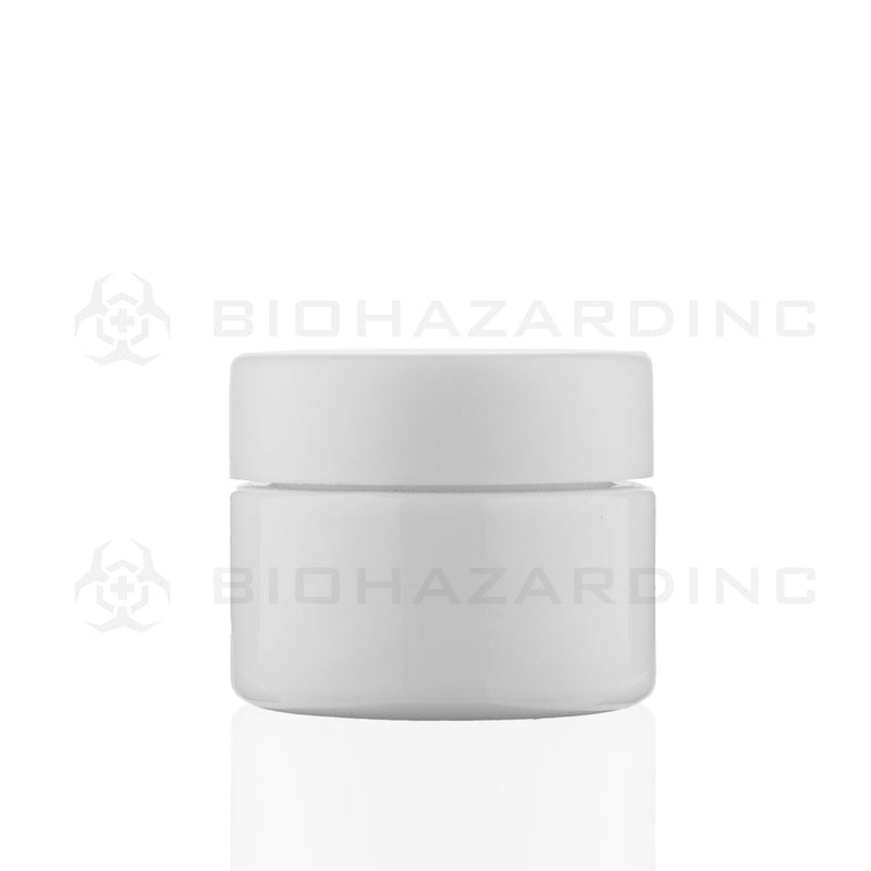 Child Resistant | Straight Sided Glass Jars w/ Flush Caps - Opaque White | Various Sizes