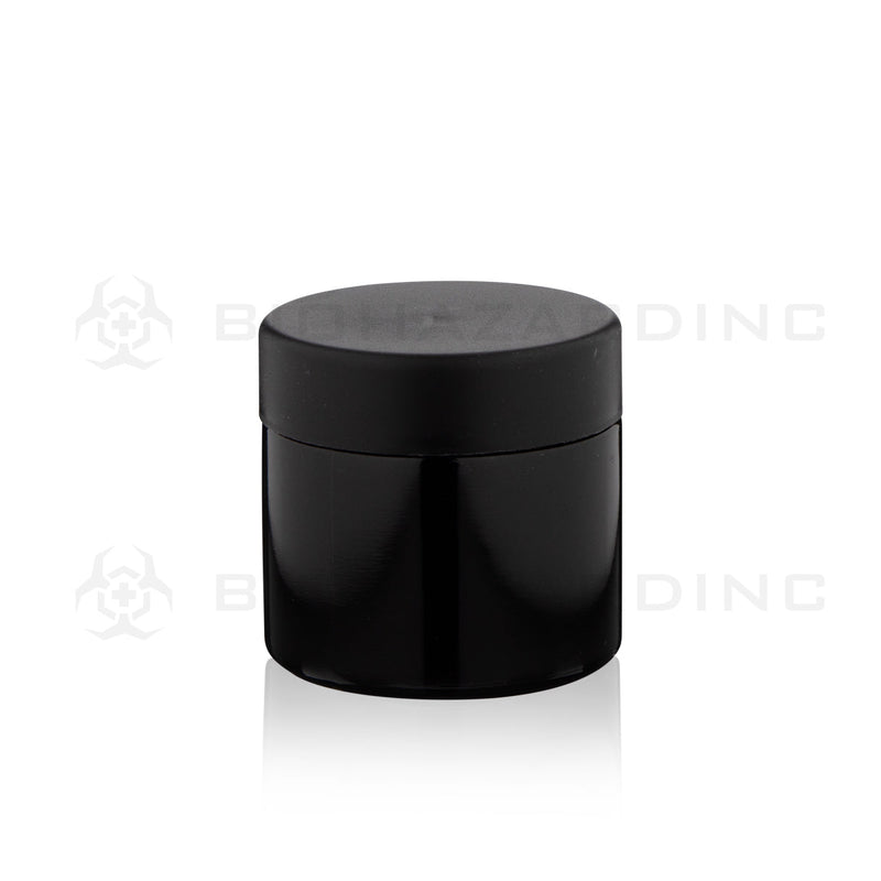 Child Resistant | Straight Sided Glass Jars w/ Flush Caps - Glossy Black | 50mm - Various Sizes