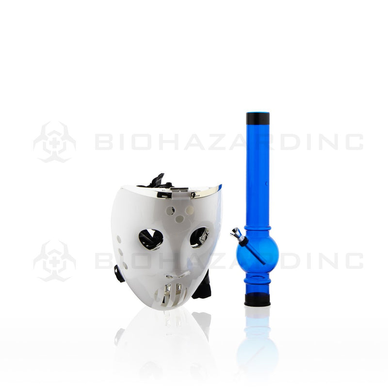 12" Acrylic Water Pipe with Hockey Mask and LED Lights | White