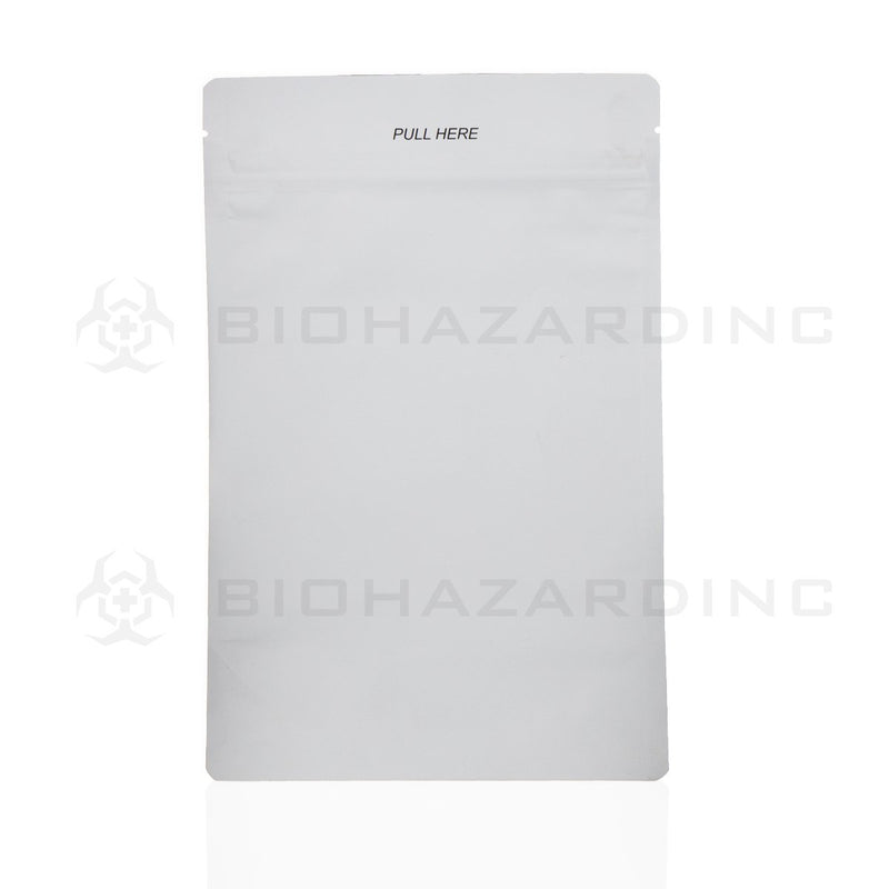 Matte White Mylar Bags | Child Resistant - 28 Grams - 250 Count | 6" x 9.25" - Tear Notch Precut