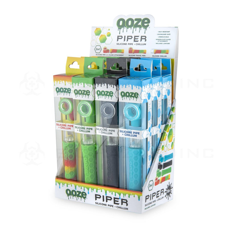 OOZE® | PIPER Silicone and Glass Hand Pipe Chillums Display Case | 12 Count