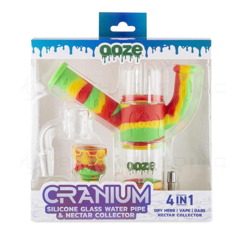 OOZE® | 4-in-1 CRANIUM Hybrid Silicone Nectar Collector & Water Pipe | Rasta