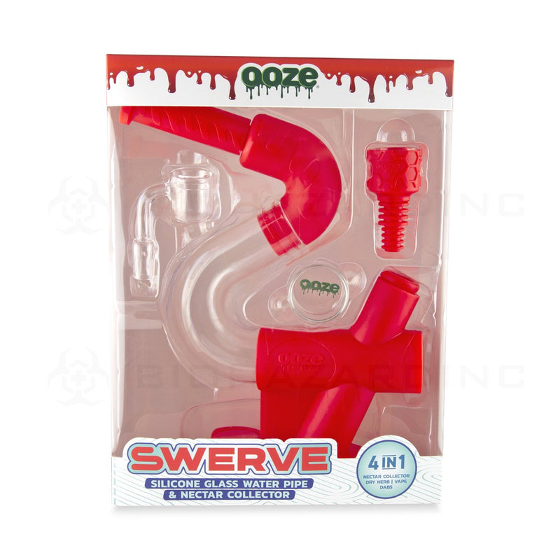 OOZE® | 4-in-1 SWERVE Hybrid Silicone Nectar Collector & Water Pipe | Scarlet