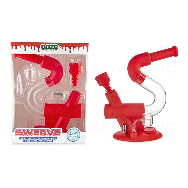 OOZE® | 4-in-1 SWERVE Hybrid Silicone Nectar Collector & Water Pipe | Scarlet