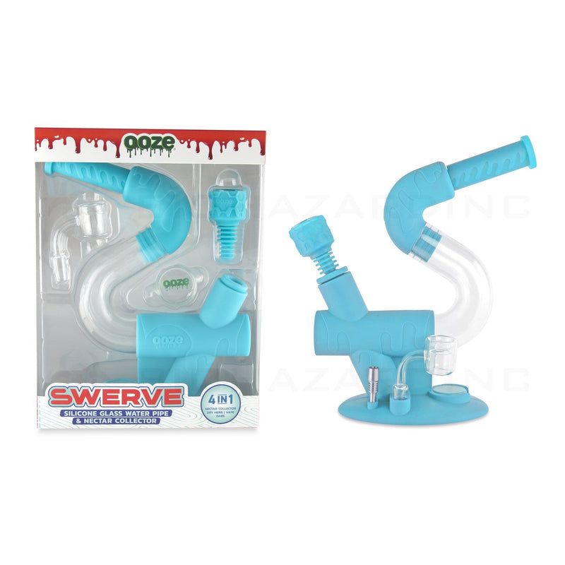 OOZE® | 4-in-1 SWERVE Hybrid Silicone Nectar Collector & Water Pipe | Aqua Teal