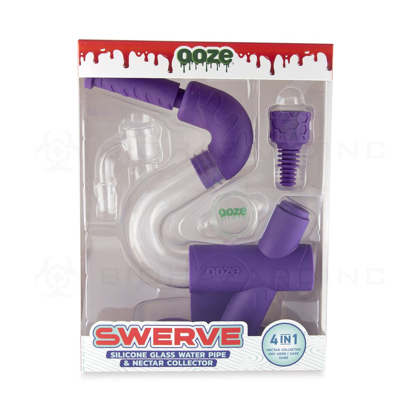 OOZE® | 4-in-1 SWERVE Hybrid Silicone Nectar Collector & Water Pipe | Ultra Purple