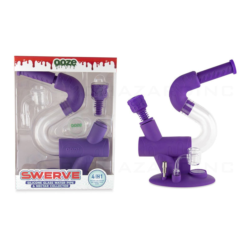 OOZE® | 4-in-1 SWERVE Hybrid Silicone Nectar Collector & Water Pipe | Ultra Purple