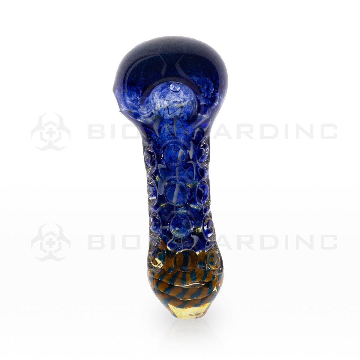 4" Frit Head Latticino Body Marble Line Hand Pipe | Green/Blue