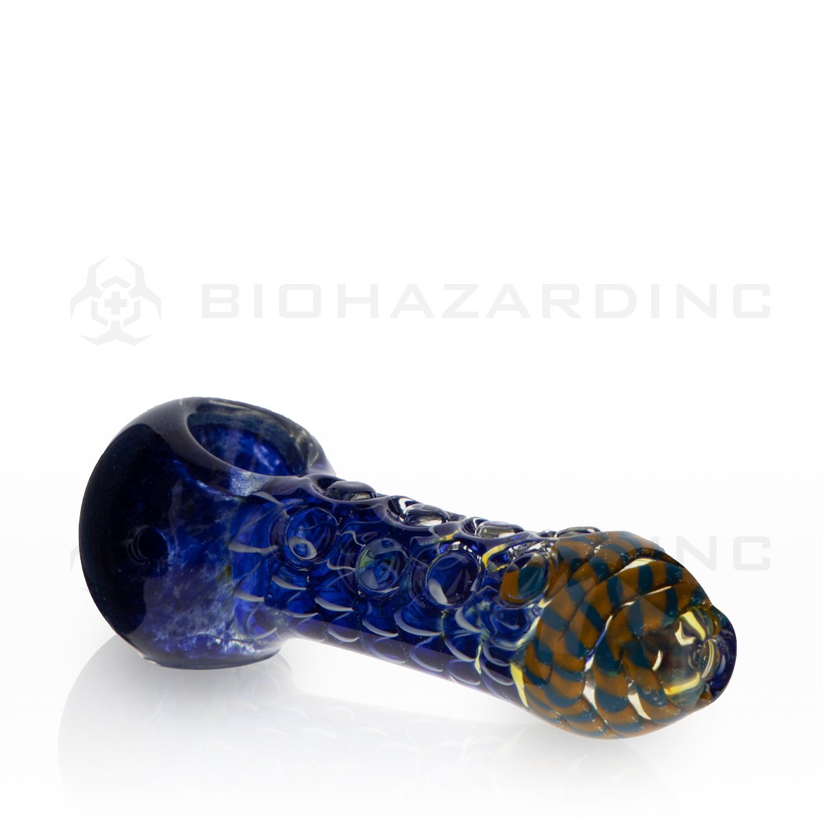 4" Frit Head Latticino Body Marble Line Hand Pipe | Green/Blue
