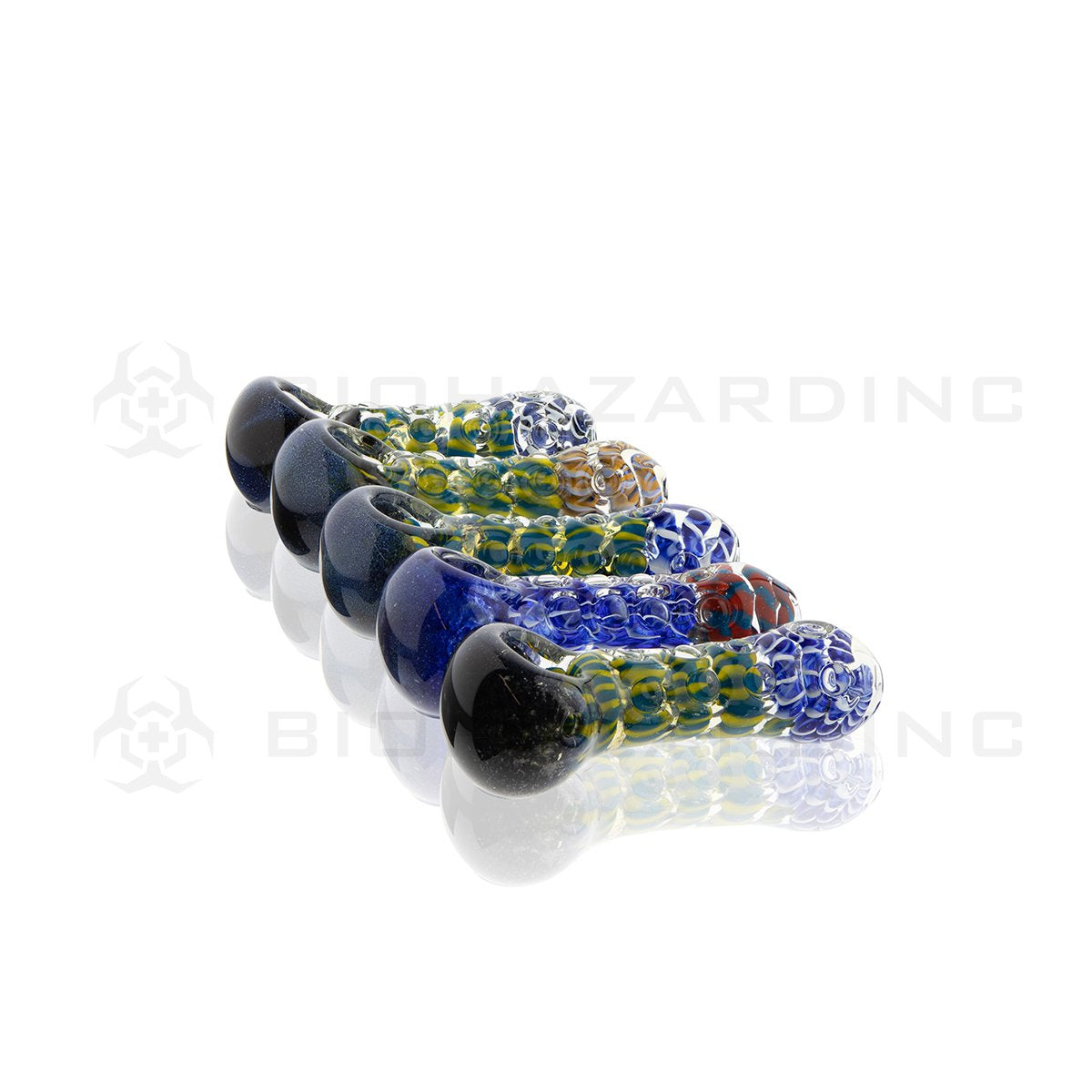 4" Heavy Hand Pipe | Frit Head Latticinio Body Marble | 5 pack