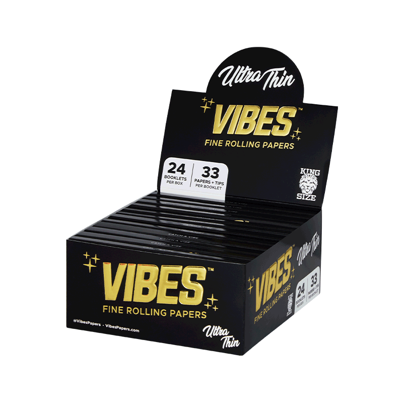 VIBES™ | Fine Rolling Papers King Size Ultra Thin + Tips | 50 CT