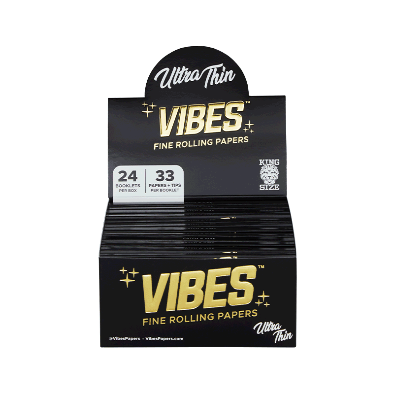 VIBES™ | Fine Rolling Papers King Size Ultra Thin + Tips | 50 CT