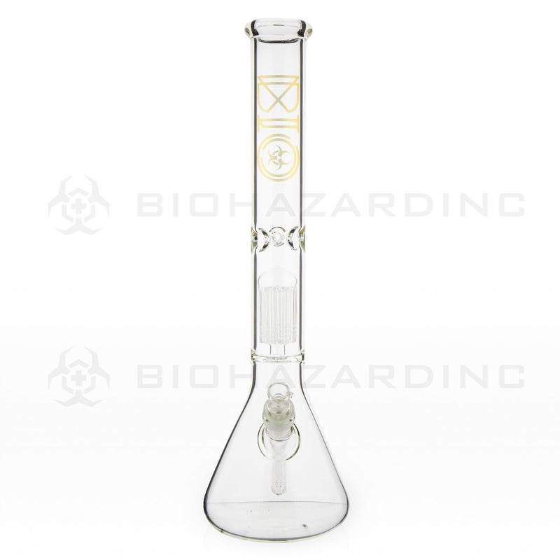 BIO Glass Single Chamber Beaker | 18" 50mm x 5mm 10 Arm Tree Perc Water Pipe | Gold