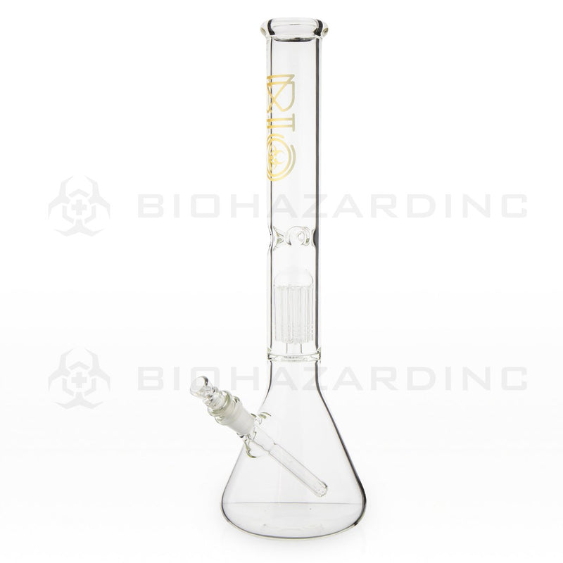 BIO Glass Single Chamber Beaker | 18" 50mm x 5mm 10 Arm Tree Perc Water Pipe | Gold