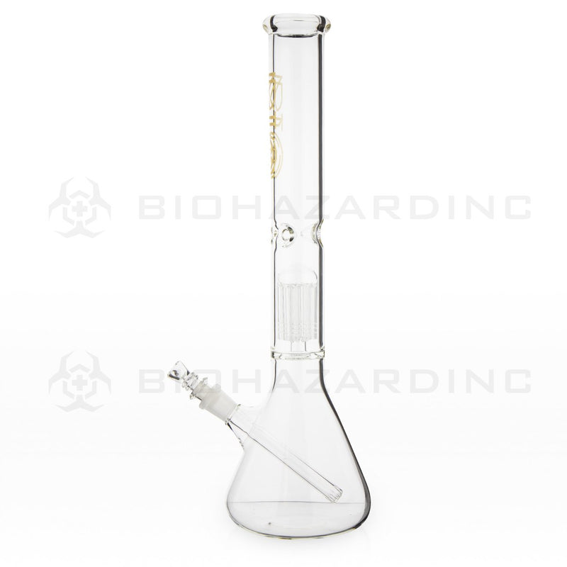 BIO Glass Single Chamber Beaker | 18" 50mm x 5mm 10 Arm Tree Perc Water Pipe | Gold