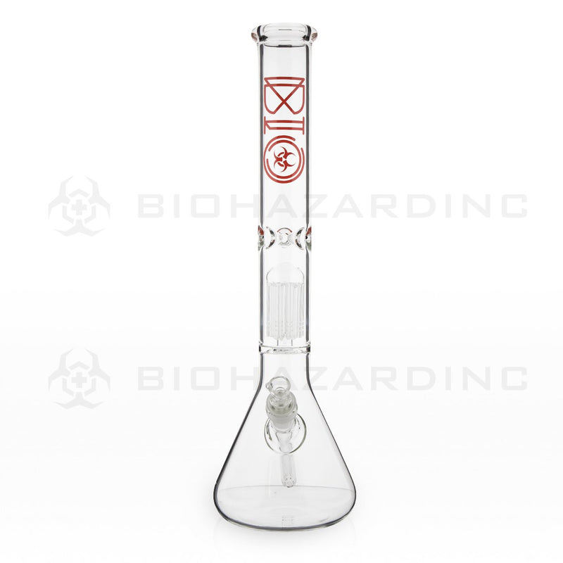 BIO Glass Single Chamber Beaker | 18" 50mm x 5mm 10 Arm Tree Perc Water Pipe | Red